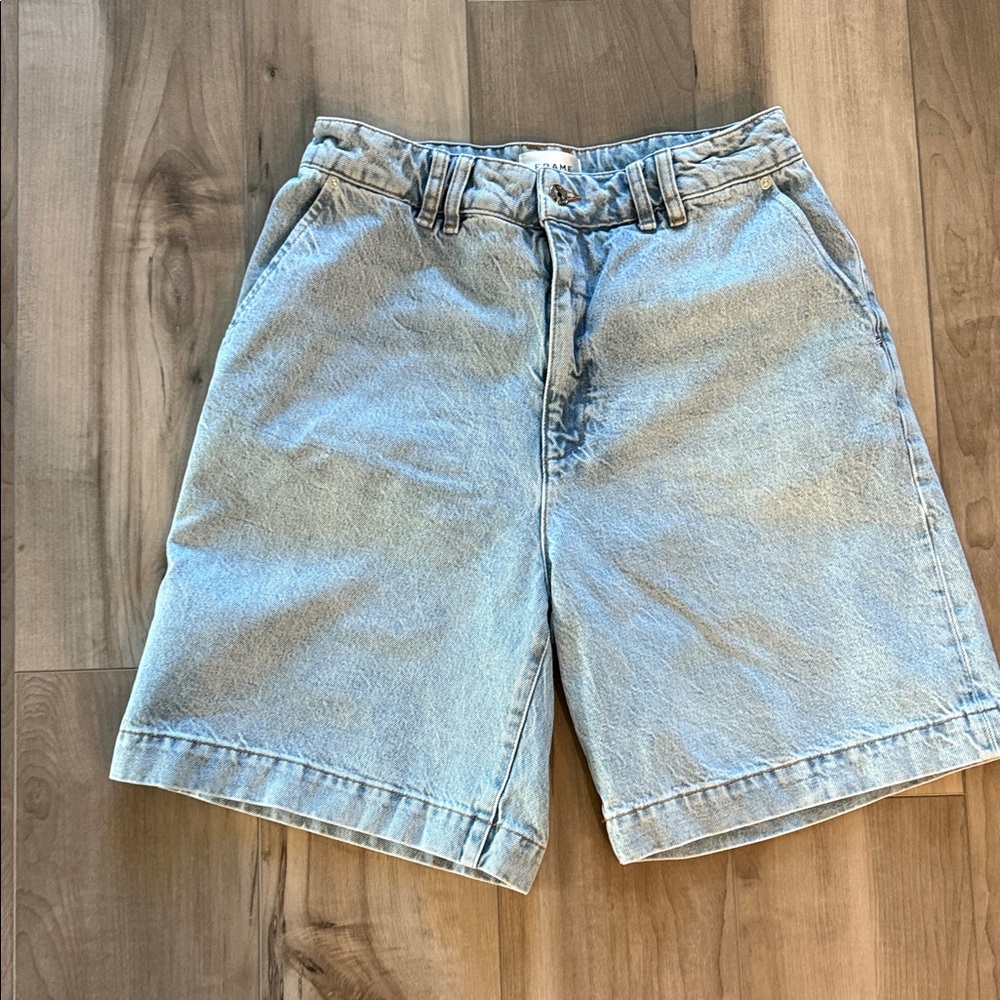 FRAME The Trouser Shorts Light Blue Denim Bermuda Women's Shorts. NEW - Picture 5 of 13